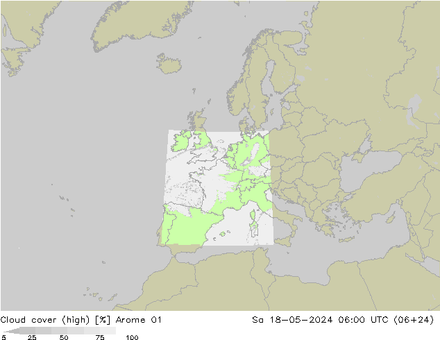Nuages (élevé) Arome 01 sam 18.05.2024 06 UTC