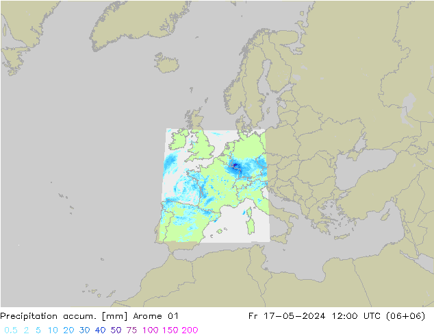 Precipitation accum. Arome 01 星期五 17.05.2024 12 UTC