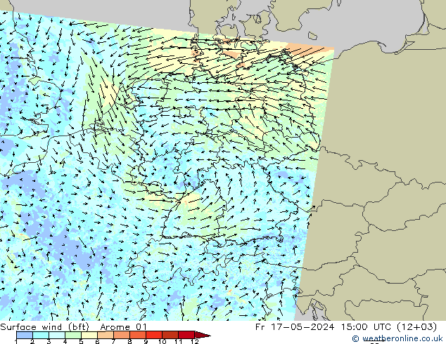 �N 10 米 (bft) Arome 01 星期五 17.05.2024 15 UTC