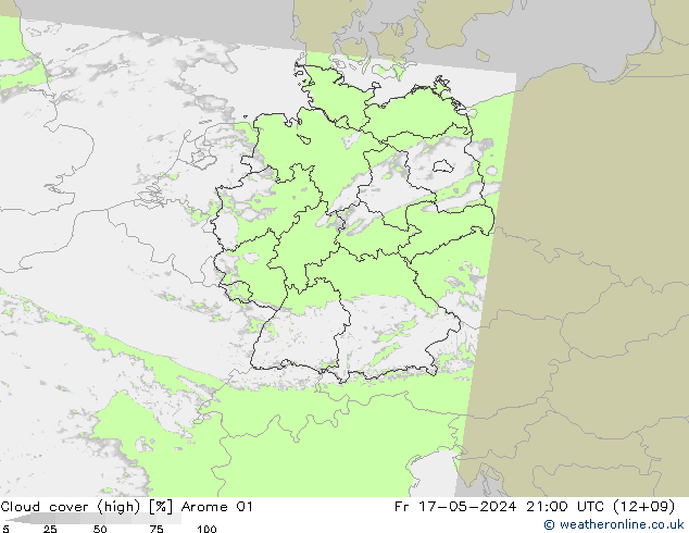 Bewolking (Hoog) Arome 01 vr 17.05.2024 21 UTC