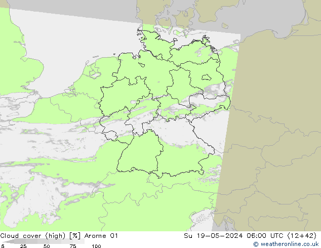 Bewolking (Hoog) Arome 01 zo 19.05.2024 06 UTC