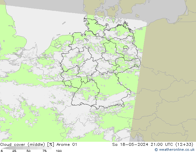 Cloud cover (middle) Arome 01 Sa 18.05.2024 21 UTC