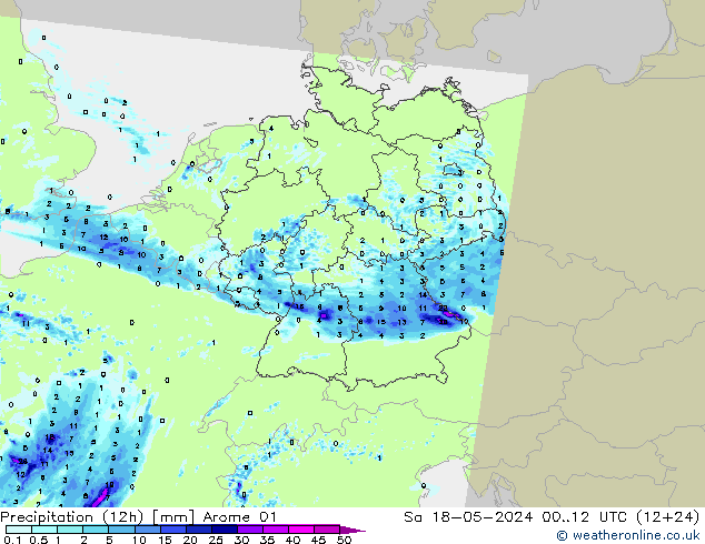 Precipitation (12h) Arome 01 So 18.05.2024 12 UTC