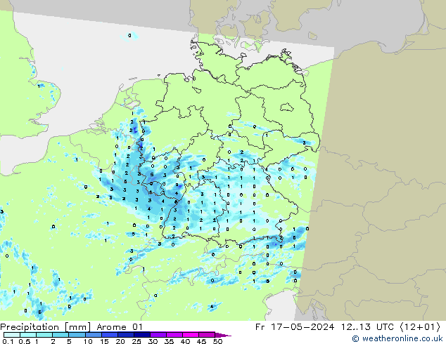 降水 Arome 01 星期五 17.05.2024 13 UTC