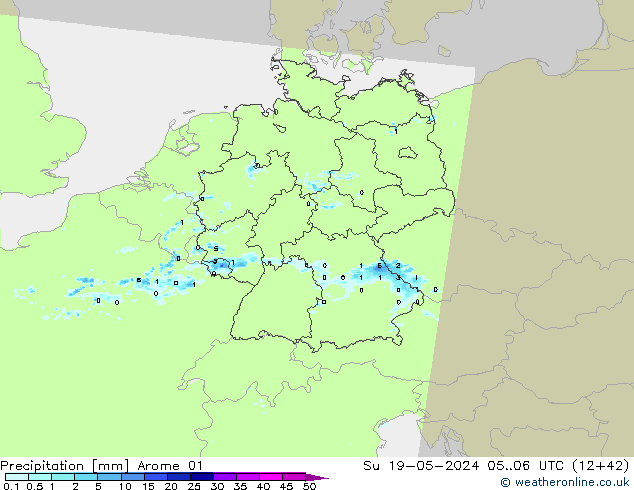 Precipitazione Arome 01 dom 19.05.2024 06 UTC