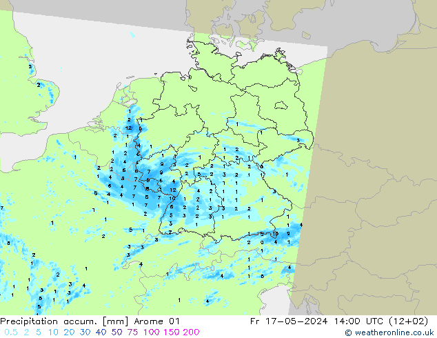 Precipitation accum. Arome 01 пт 17.05.2024 14 UTC