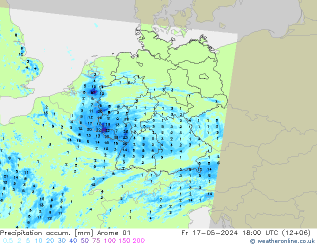 Precipitación acum. Arome 01 vie 17.05.2024 18 UTC