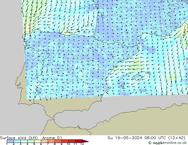 Surface wind (bft) Arome 01 Su 19.05.2024 06 UTC