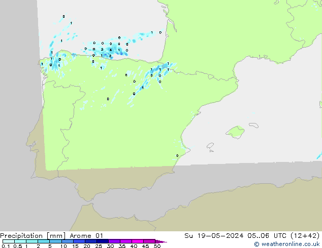 Neerslag Arome 01 zo 19.05.2024 06 UTC
