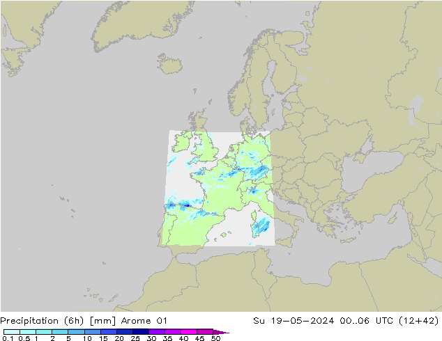 Precipitação (6h) Arome 01 Dom 19.05.2024 06 UTC
