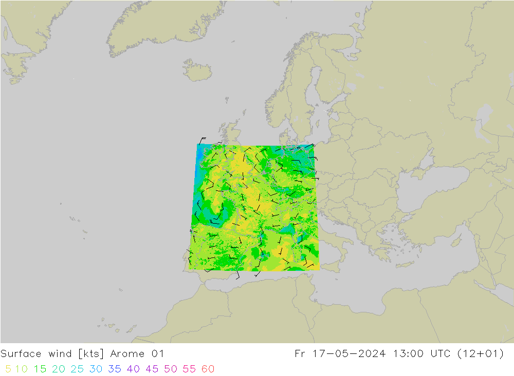 Bodenwind Arome 01 Fr 17.05.2024 13 UTC