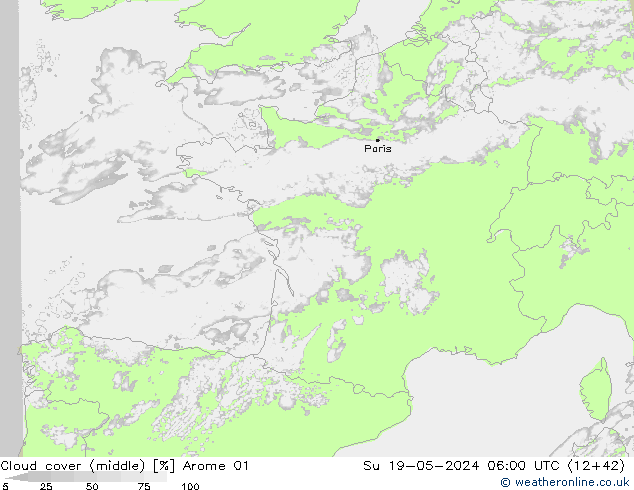 oblačnosti uprostřed Arome 01 Ne 19.05.2024 06 UTC