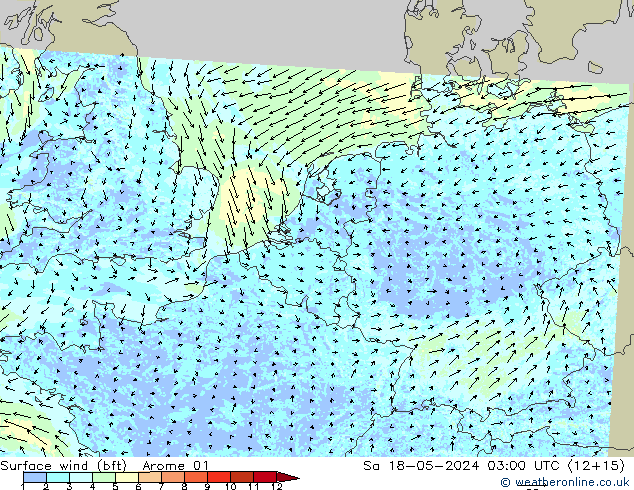 Surface wind (bft) Arome 01 Sa 18.05.2024 03 UTC