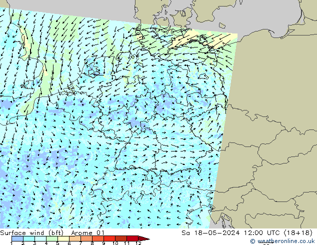 Surface wind (bft) Arome 01 Sa 18.05.2024 12 UTC