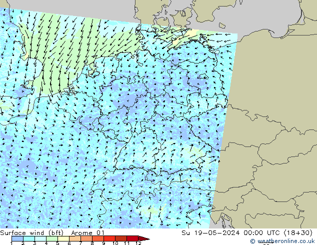 Surface wind (bft) Arome 01 Su 19.05.2024 00 UTC