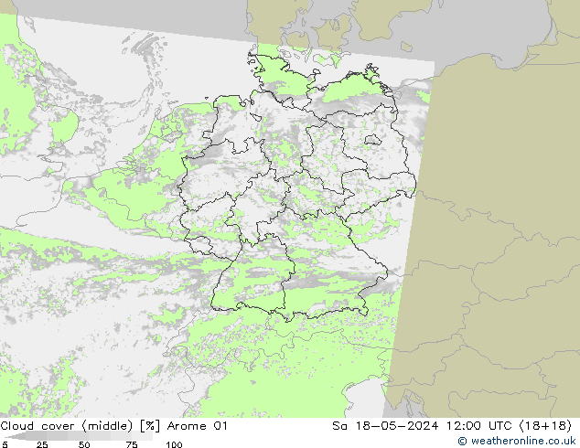 Cloud cover (middle) Arome 01 Sa 18.05.2024 12 UTC
