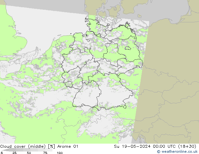 Cloud cover (middle) Arome 01 Su 19.05.2024 00 UTC