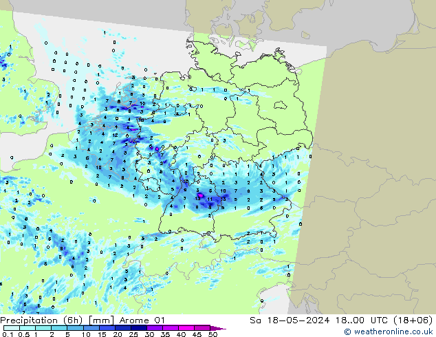 Precipitação (6h) Arome 01 Sáb 18.05.2024 00 UTC