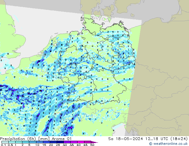 降水量 (6h) Arome 01 星期六 18.05.2024 18 UTC