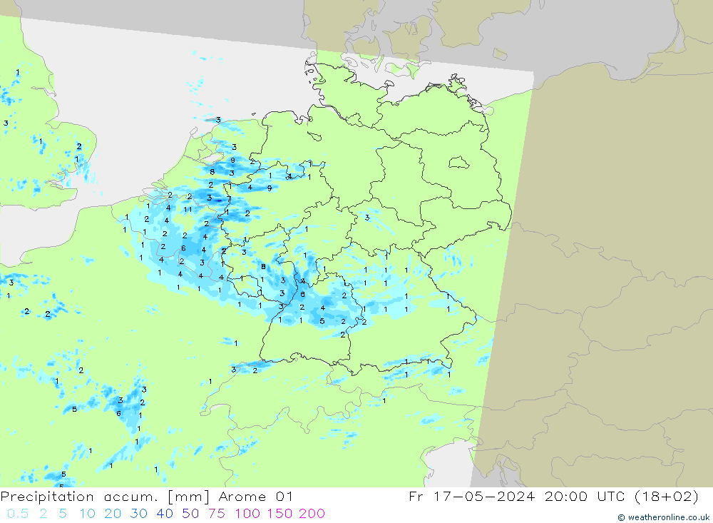 Precipitation accum. Arome 01 ven 17.05.2024 20 UTC