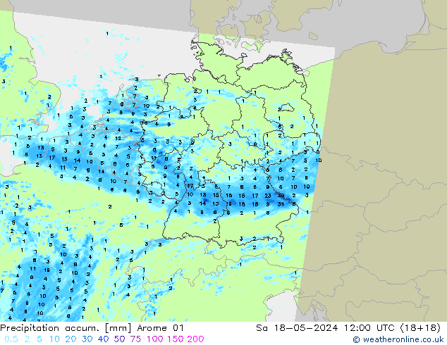 Precipitation accum. Arome 01 сб 18.05.2024 12 UTC