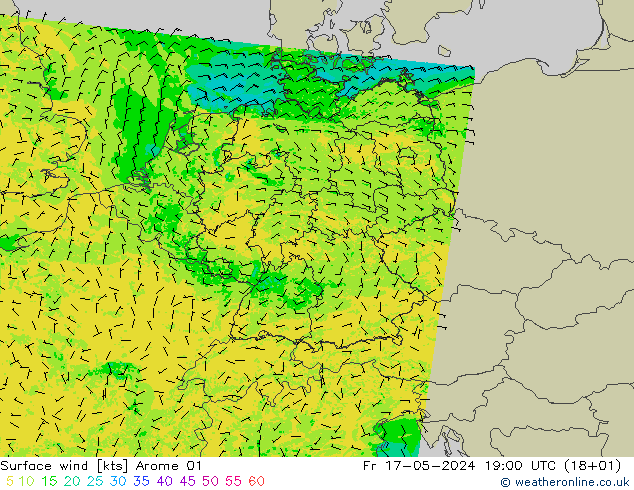 风 10 米 Arome 01 星期五 17.05.2024 19 UTC