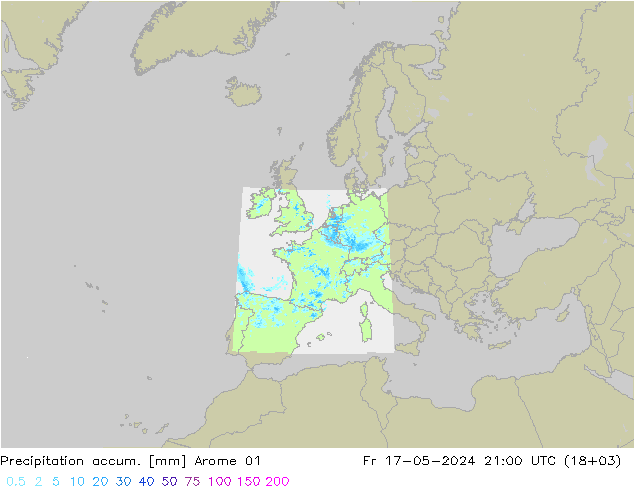 Precipitación acum. Arome 01 vie 17.05.2024 21 UTC