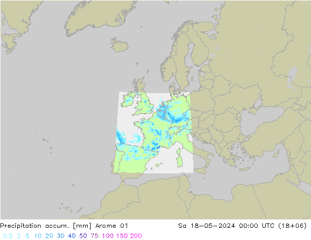 Totale neerslag Arome 01 za 18.05.2024 00 UTC