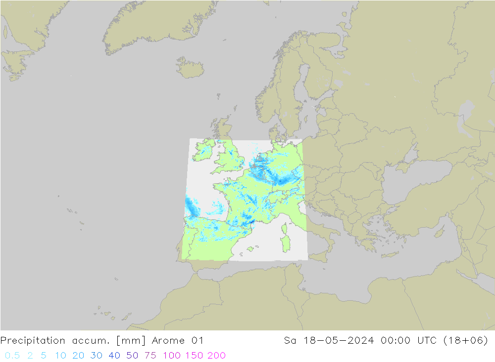 Precipitation accum. Arome 01 Sa 18.05.2024 00 UTC