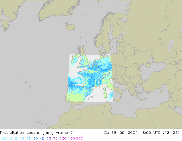 Precipitación acum. Arome 01 sáb 18.05.2024 18 UTC