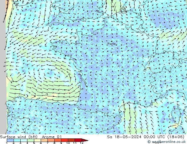 Bodenwind (bft) Arome 01 Sa 18.05.2024 00 UTC