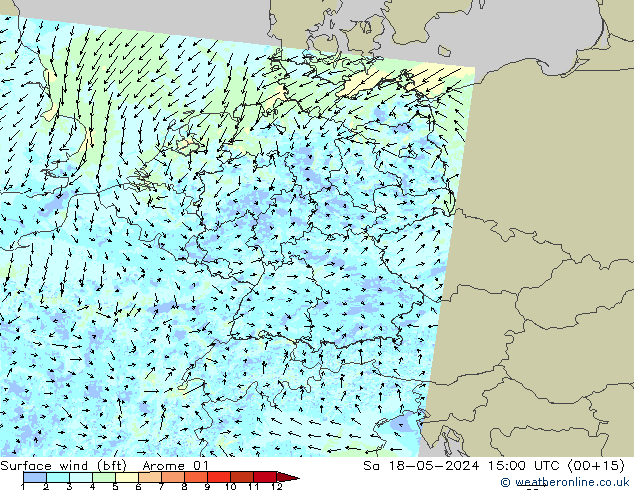 Surface wind (bft) Arome 01 Sa 18.05.2024 15 UTC