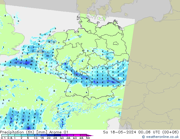 Precipitation (6h) Arome 01 Sa 18.05.2024 06 UTC