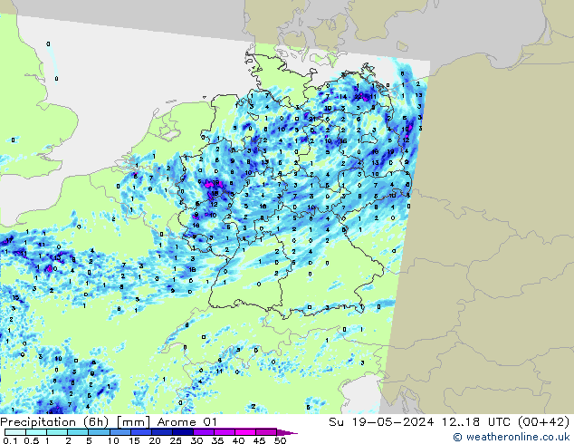 Precipitation (6h) Arome 01 Ne 19.05.2024 18 UTC