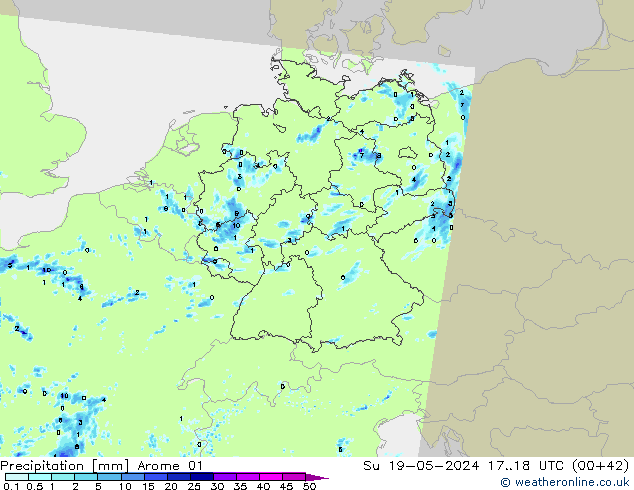 Niederschlag Arome 01 So 19.05.2024 18 UTC