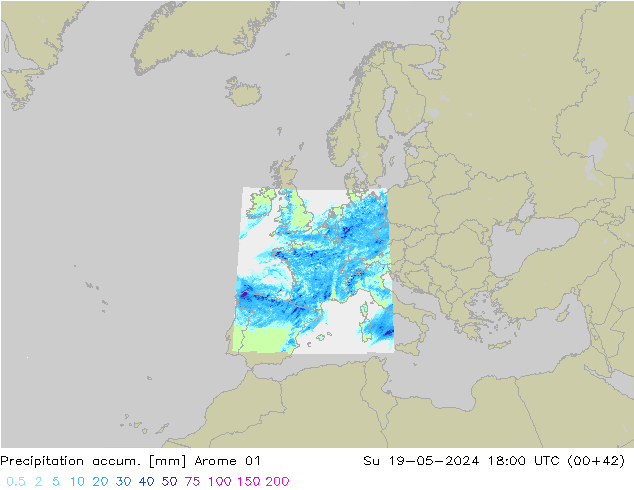 Precipitation accum. Arome 01 Su 19.05.2024 18 UTC