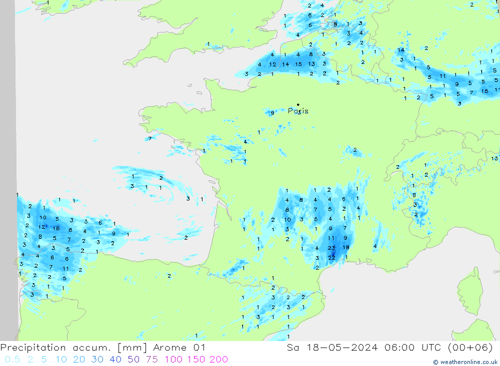 Toplam Yağış Arome 01 Cts 18.05.2024 06 UTC