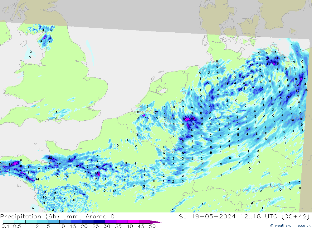 Precipitation (6h) Arome 01 Ne 19.05.2024 18 UTC