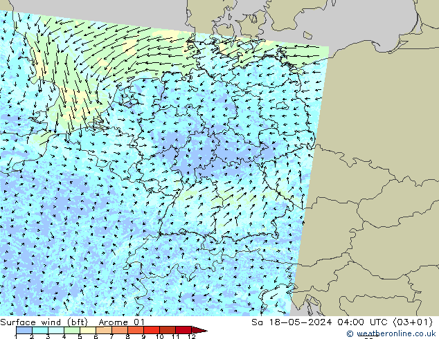 Surface wind (bft) Arome 01 Sa 18.05.2024 04 UTC