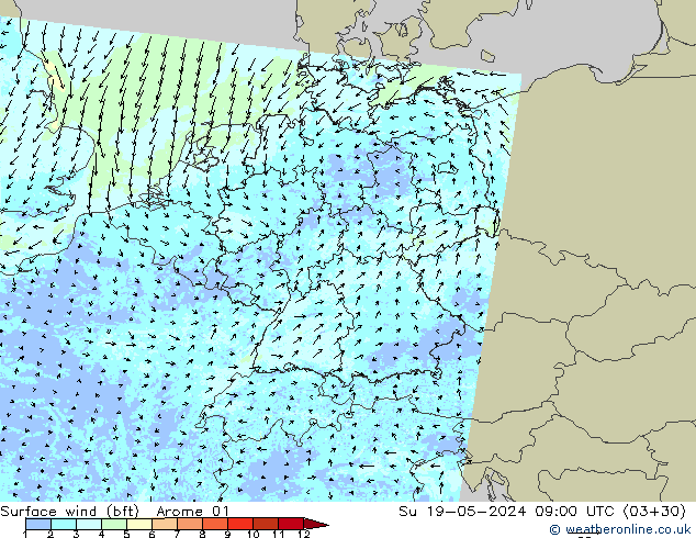 Surface wind (bft) Arome 01 Su 19.05.2024 09 UTC