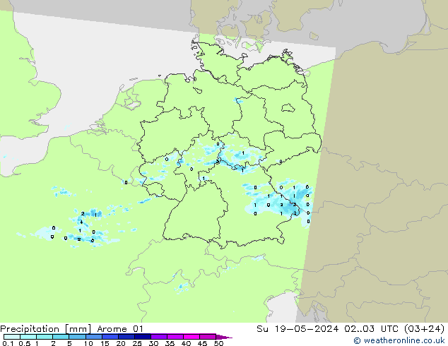 Precipitazione Arome 01 dom 19.05.2024 03 UTC