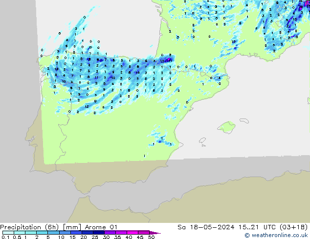Precipitação (6h) Arome 01 Sáb 18.05.2024 21 UTC
