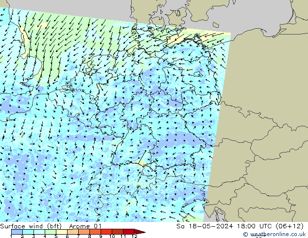 Surface wind (bft) Arome 01 Sa 18.05.2024 18 UTC