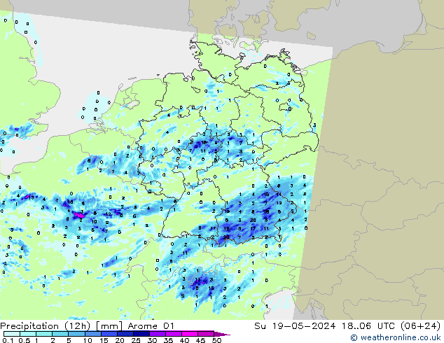 Precipitación (12h) Arome 01 dom 19.05.2024 06 UTC