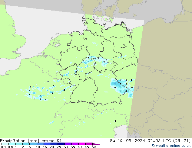 Precipitazione Arome 01 dom 19.05.2024 03 UTC