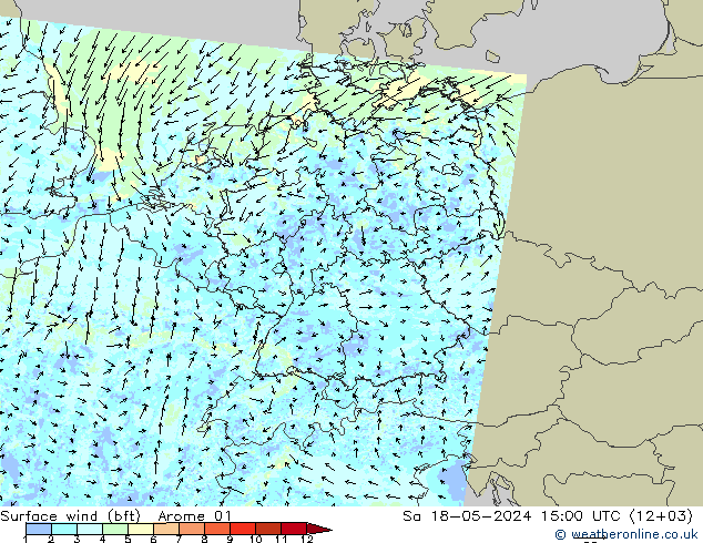 Bodenwind (bft) Arome 01 Sa 18.05.2024 15 UTC