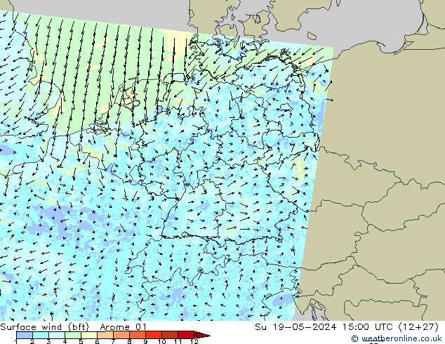 Bodenwind (bft) Arome 01 So 19.05.2024 15 UTC