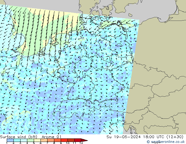 Surface wind (bft) Arome 01 Su 19.05.2024 18 UTC