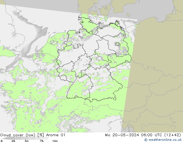 Bewolking (Laag) Arome 01 ma 20.05.2024 06 UTC