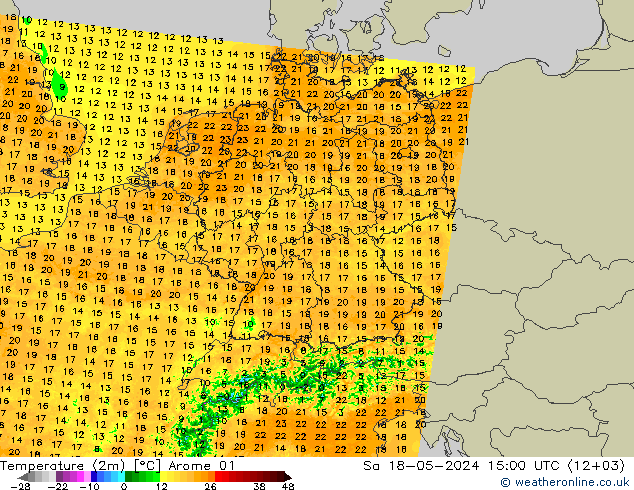 Temperaturkarte (2m) Arome 01 Sa 18.05.2024 15 UTC